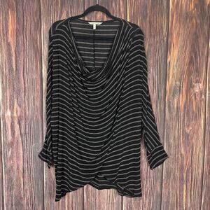 Soft Surroundings Stripe Top Cowl Neck Long Sleeve Black White Size XL